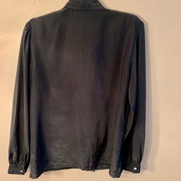 Vintage Blouse Sz 8 Susan Hutton Black Satin White Buttons Long Sleeve Classy - Picture 6 of 16